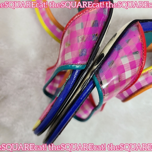 Betseyville π Rainbow jem flowers clear gingham straps lucite high heels y2k π - Picture 2 of 14